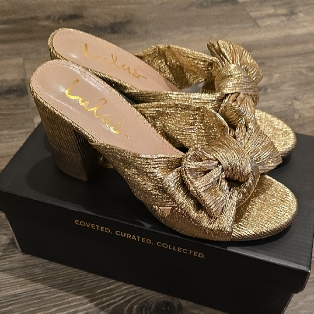Lulu's Metallic Gold Knotted Mules